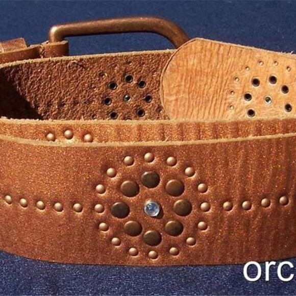 Cache Copper Metallic Leather Nail Head Rhinestone Belt Pant New Sz S/M $98 NWT - Picture 5 of 5